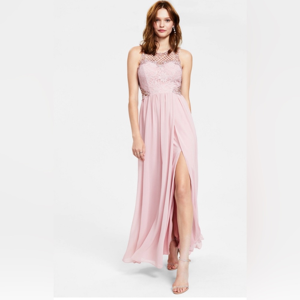 Elegant Pink Lace Maxi Dress